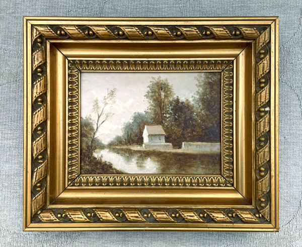 Fabulous Early C20th French Impressionist Oil on Thick Mahogany Panel - Rural River Landscape SOLD