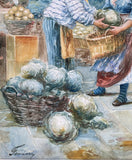 Beautiful Edwardian Italian School Watercolour - "Day at the Market"