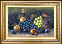 Exquisite Large Late C19th Victorian Oil on Board - Still Life of Fruit in a Basket - Evelyn Chester (1879-1925) SOLD