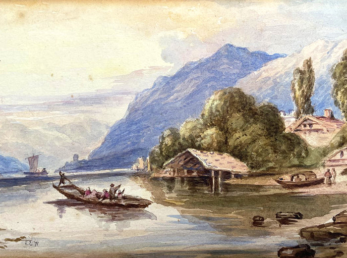 Fine Late C19th Victorian Watercolour - Continental Lake Scene by Edwin Earp (1851-1945)