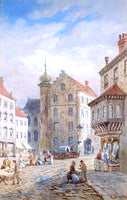 Fine C19th Victorian Watercolour by Charles Claude Pyne (1802-1878) - Antwerp Market Scene