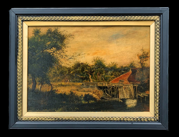 Antique Norwich School Oil on Canvas of Figures by a Water Mill  SOLD