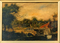 Antique Norwich School Oil on Canvas of Figures by a Water Mill  SOLD