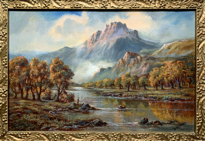 Late Victorian Scottish School Oil on Canvas of an Angler in the Highlands SOLD