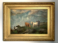 Large Victorian Oil on Canvas - Highland Cattle Grazing SOLD