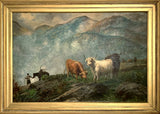 Large Victorian Oil on Canvas - Highland Cattle Grazing SOLD