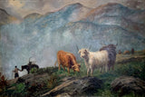 Large Victorian Oil on Canvas - Highland Cattle Grazing SOLD