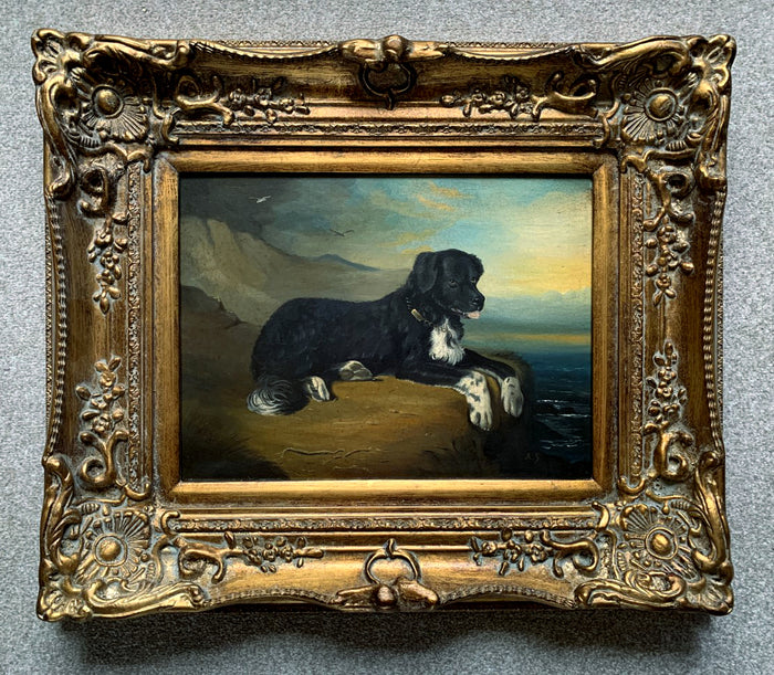 Vintage Oil on Wooden Panel of a resting dog SOLD