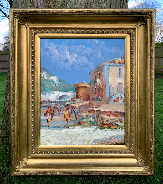 Stunning Vintage Mid C20th Oil on Canvas Italian Street Scene by Antonio Devity SOLD