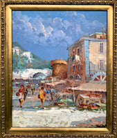 Stunning Vintage Mid C20th Oil on Canvas Italian Street Scene by Antonio Devity SOLD