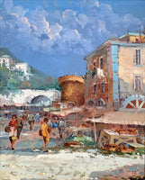 Stunning Vintage Mid C20th Oil on Canvas Italian Street Scene by Antonio Devity SOLD