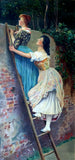 Victorian Oil on Canvas depicting Maidens peeking over a Wall 1896 SOLD