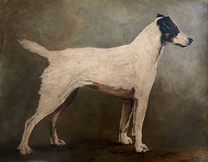 Antique Oil on Panel Portrait of a standing Fox Terrier SOLD
