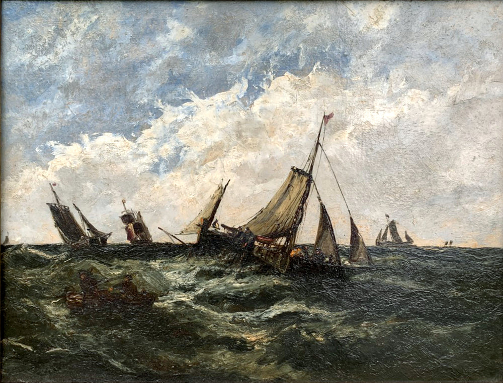 Victorian Dutch School Oil on Panel - Shipping in a Squall  SOLD