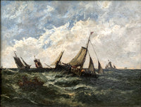 Victorian Dutch School Oil on Panel - Shipping in a Squall  SOLD