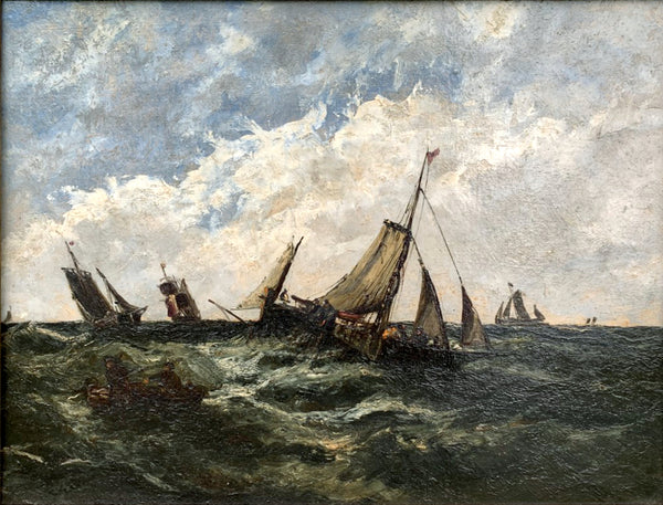 Victorian Dutch School Oil on Panel - Shipping in a Squall  SOLD