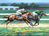 Superb Large Equestrian Painting - " The Finishing Line" SOLD