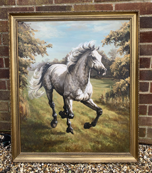 Fabulous large Mid C20th Oil on Canvas of a Dapple Grey Horse galloping  SOLD