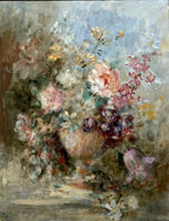 Exquisite Oleograph on Canvas - Impressionist Still Life of Flowers