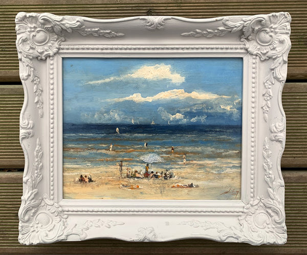 Fine Vintage Impressionist Oil on Board of a Beach Scene - "Sur La Plage" SOLD