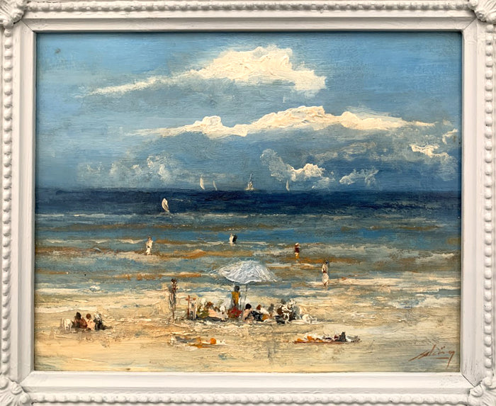 Fine Vintage  Impressionist Oil on Board of a Beach Scene - 