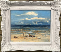 Fine Vintage  Impressionist Oil on Board of a Beach Scene - "Sur La Plage" SOLD