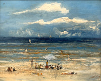Fine Vintage Impressionist Oil on Board of a Beach Scene - "Sur La Plage" SOLD