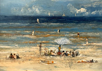 Fine Vintage Impressionist Oil on Board of a Beach Scene - "Sur La Plage" SOLD