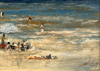 Fine Vintage Impressionist Oil on Board of a Beach Scene - "Sur La Plage" SOLD