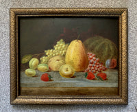 Exquisite Edwardian Still Life Oil on Artists Board - Fruit on a Ledge - E.Steele  SOLD