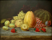 Exquisite Edwardian Still Life Oil on Artists Board - Fruit on a Ledge - E.Steele  SOLD