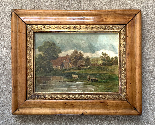 Delightful C19th Victorian Oil on Canvas - Rural Cottage with Sheep - J.Boel SOLD