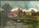 Delightful C19th Victorian Oil on Canvas - Rural Cottage with Sheep - J.Boel SOLD
