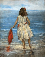 Beautiful Contemporary Oil on Board of a Girl "On the Beach" SOLD