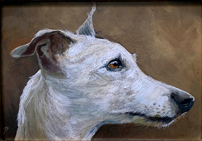 Vintage Oil on Panel Portrait of a Greyhound SOLD