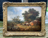 Beautiful C19th English School Victorian Oil on Canvas - A Woodland Gypsy Camp