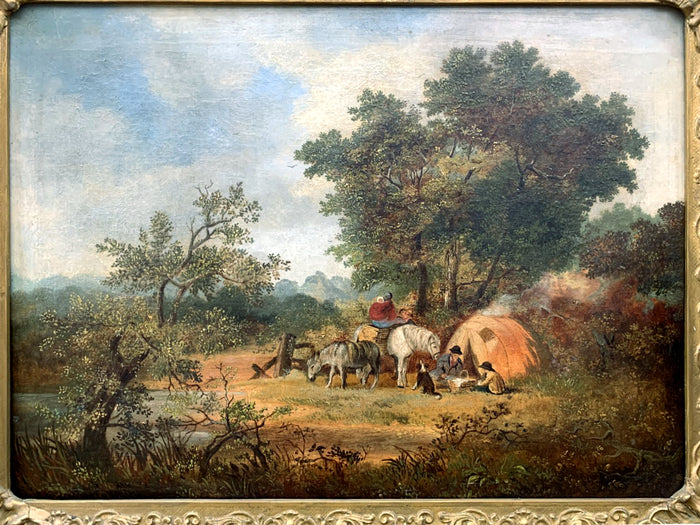 Beautiful C19th English School Victorian Oil on Canvas - A Woodland Gypsy Camp SOLD