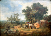 Beautiful C19th English School Victorian Oil on Canvas - A Woodland Gypsy Camp