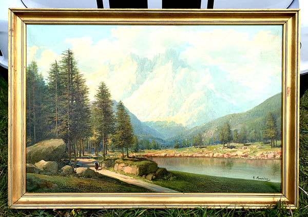 Stunning Large Vintage Oil on Canvas of an Alpine Landscape - Giuseppe Bonacina SOLD