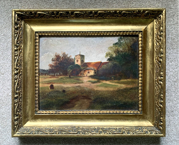 Delightful C19th Victorian English School Oil on Board - A Rural Church SOLD