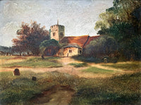 Delightful C19th Victorian English School Oil on Board - A Rural Church SOLD