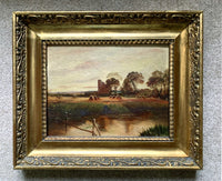 Beautiful C19th Victorian English School Oil on Board - Haystacks by a River SOLD