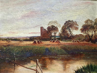 Beautiful C19th Victorian English School Oil on Board - Haystacks by a River SOLD