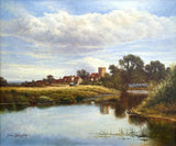 Beautiful Large Vintage English School Oil on Canvas - Rural Village Landscape SOLD