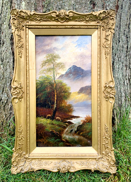 Superb C19th Victorian Scottish School Oil on Canvas - Sheep Grazing by a Loch - F.Allen SOLD