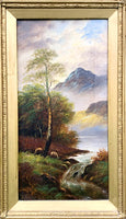 Superb C19th Victorian Scottish School Oil on Canvas - Sheep Grazing by a Loch - F.Allen SOLD