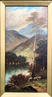 Fine C19th Victorian Scottish School Oil on Canvas - Sheep Grazing by a Loch - F.Allen SOLD