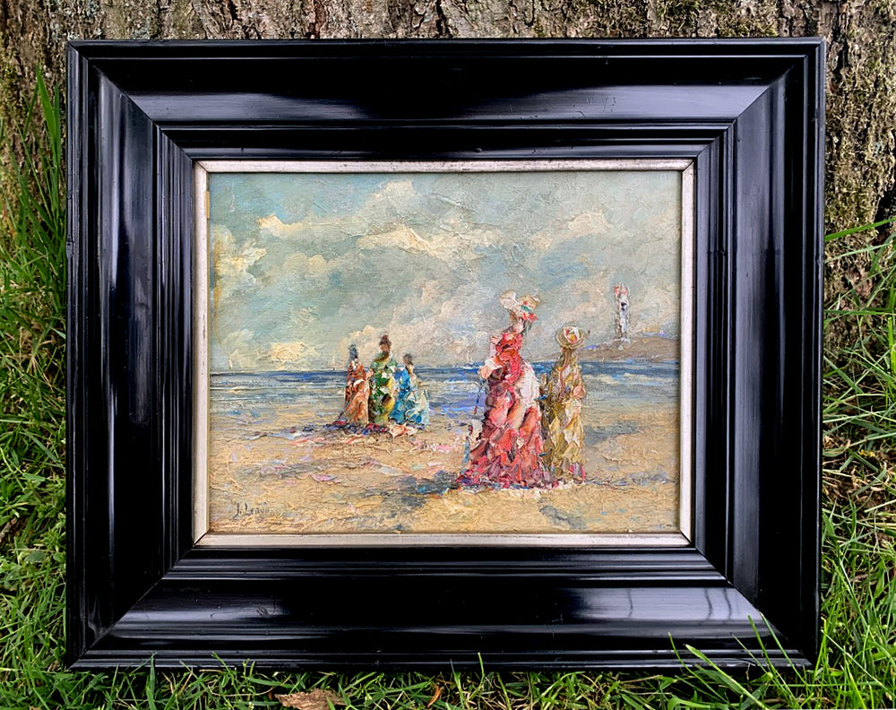 Fine Vintage Impressionist Oil on Artists Canvas Board of a Beach Scene SOLD