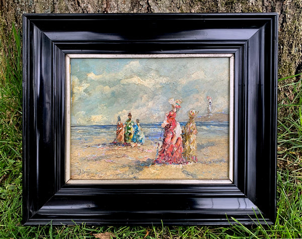 Fine Vintage Impressionist Oil on Artists Canvas Board of a Beach Scene SOLD