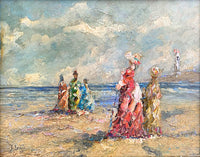 Fine Vintage Impressionist Oil on Artists Canvas Board of a Beach Scene SOLD